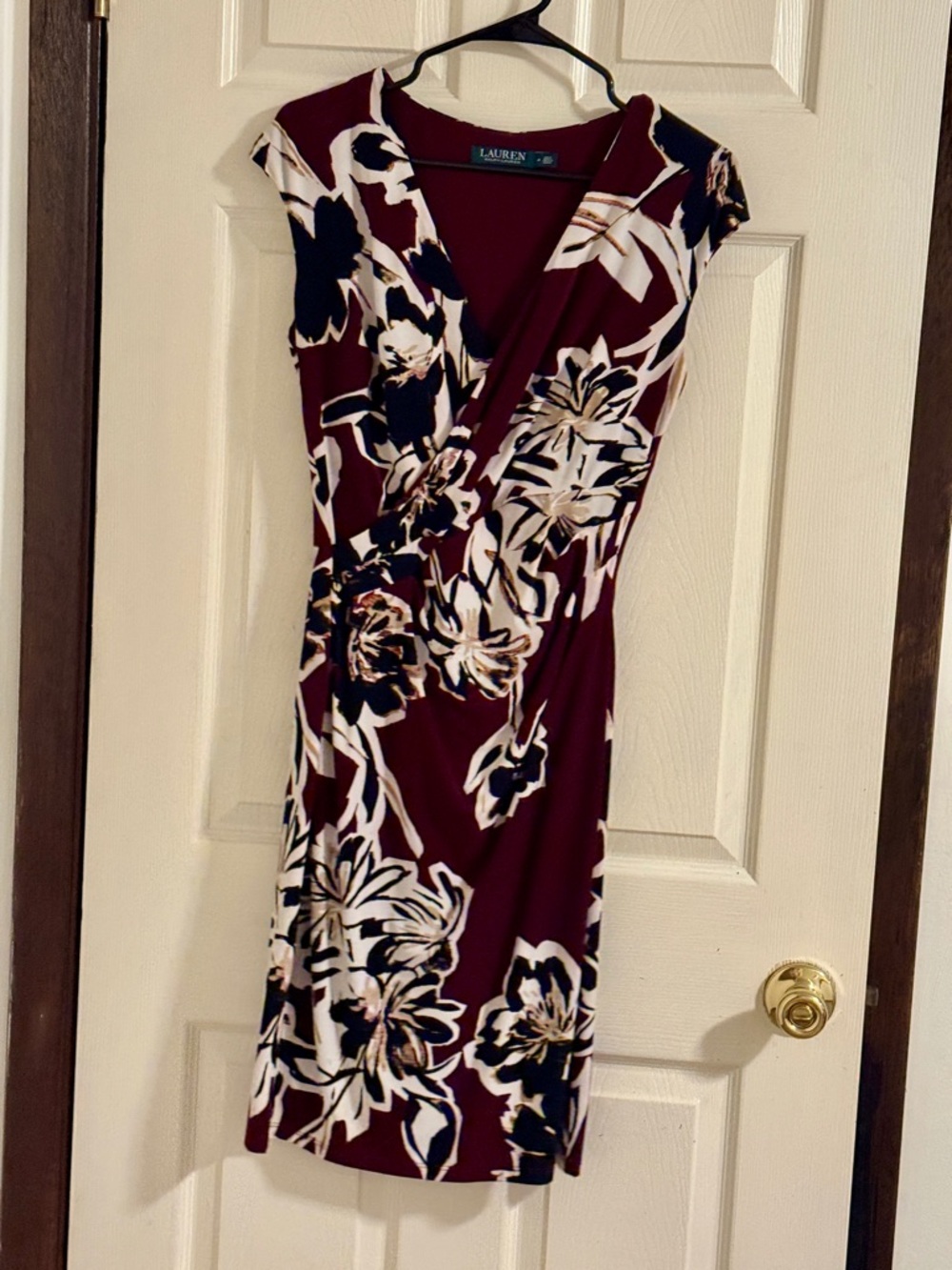 Ralph Lauren Burgundy Floral Wrap Midi Dress - Picture 2 of 7